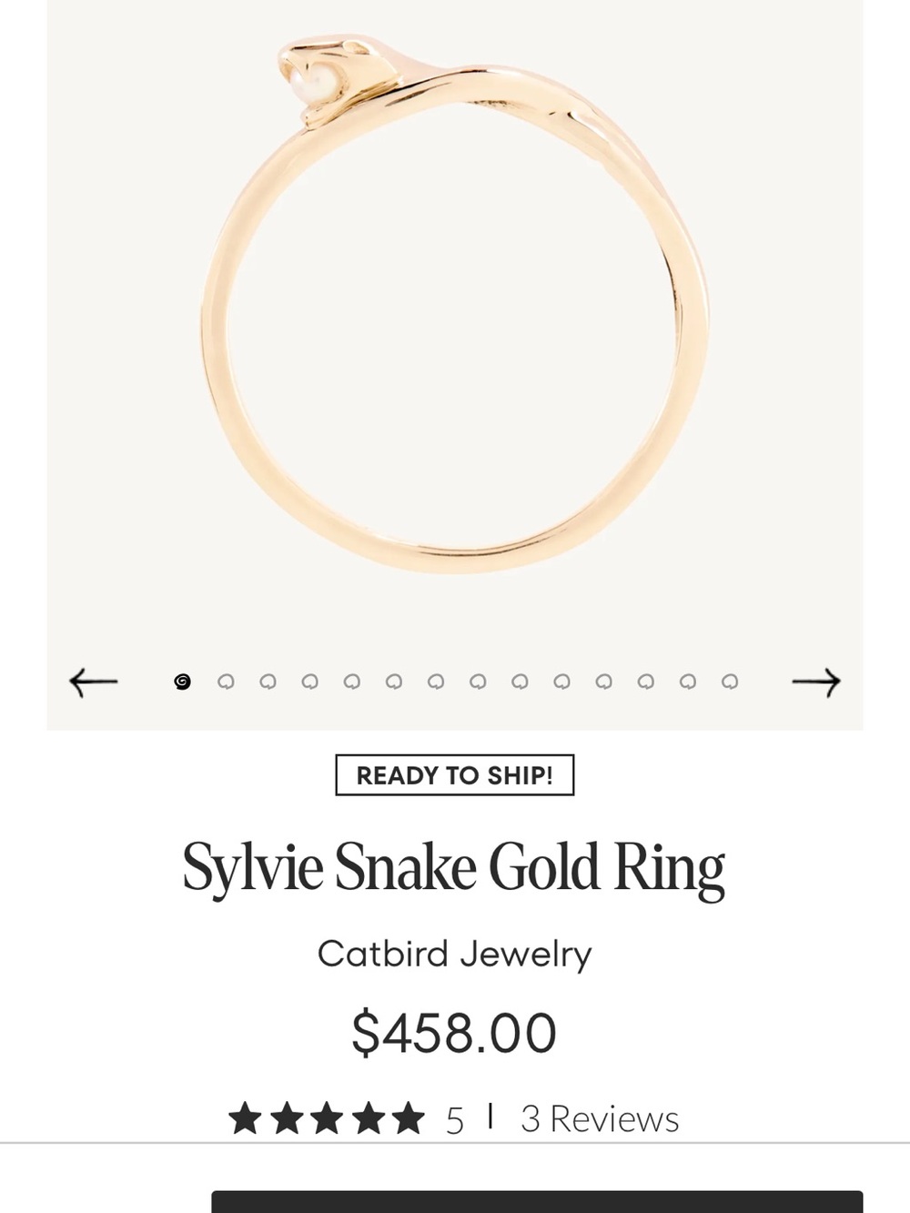 Catbird Sylvie Snake Gold Ring - Gold